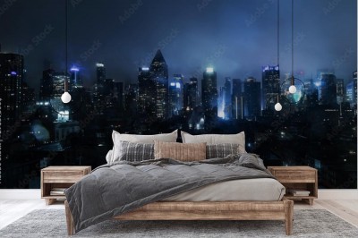 Fototapeta Miasto Nowy Jork w mglistą noc ze świecącymi światłami