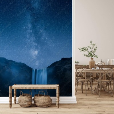 Fototapeta Wodospad nocą pod pięknym mlecznym szlakiem