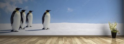 Fototapeta Pingwiny w panoramicznym ujęciu Arktyki