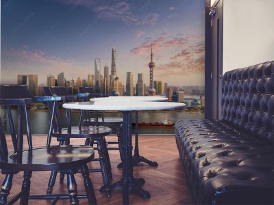 Fototapeta Uroczy widok na zachód słońca i panoramę Szanghaju