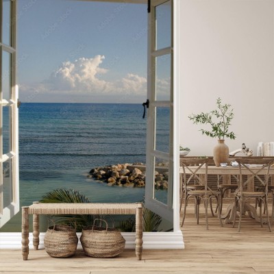 Fototapeta Widok z okna na plaży Halfmoon Bay, Jamajka