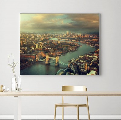 Obrazy do salonu Londyn z lotu ptaka z Tower Bridge w czasie zachodu słońca