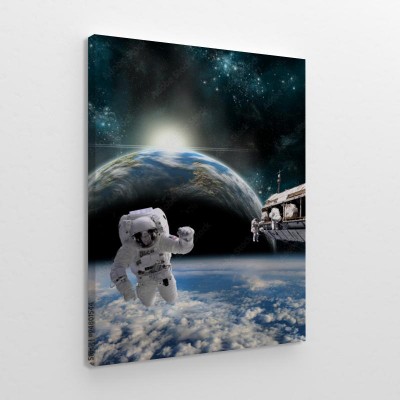 Obrazy do salonu Zespół astronautów na stacji kosmicznej