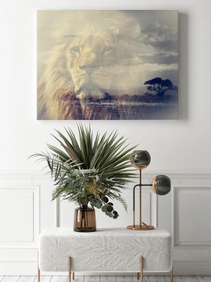 Obraz na płótnie Przenikająca się ekspozycja krajobrazu lwa i góry Kilimandżaro