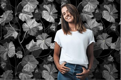 Fototapeta do sypialni z pięknym czarno białym wzorem florystycznym