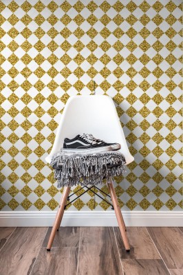 Tapeta Płytki z kwadratowych złotych świecidełek