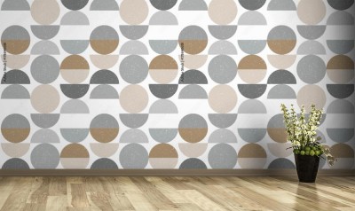 Fototapeta z abstrakcyjnym geometrycznym wzorem z półkolami i okręgami w skandynawskim stylu retro