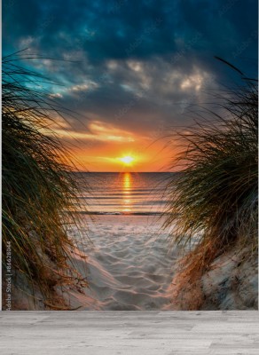 Fototapeta Osobisty raj na pięknej białej piaszczystej plaży o zachodzie słońca