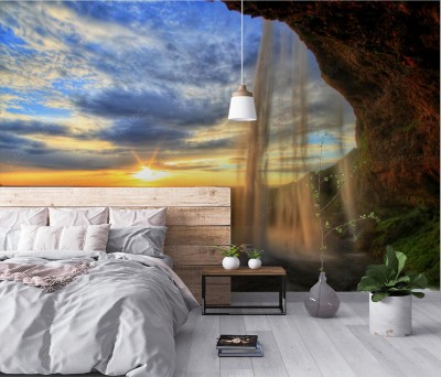 Fototapeta Seljalandfoss siklawa przy zmierzchem w HDR, Iceland