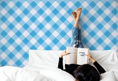 Tapeta Niebieska tkanina w kratkę