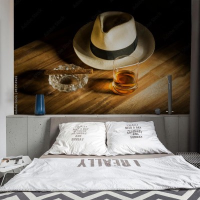 Fototapeta Rum, czapka i cygaro