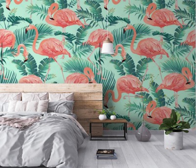 Tapeta Flamingi na tle  tropikalnych palm