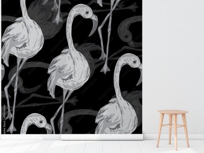 Tapeta z modnym czarno białym motywem we Flamingi