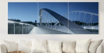 Obraz na płótnie Panoramiczny widok na most Schumana nocą