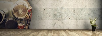 Fototapeta Reflektor starego pięknego samochodu na tle betonowej ściany