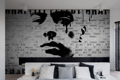 Naklejki na meble Grafika twarzy na ścianie z cegieł