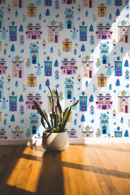 Tapeta z ilustracją zimowego miasteczka