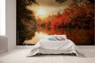 Fototapeta Jesień - zachód słońca nad rzeką