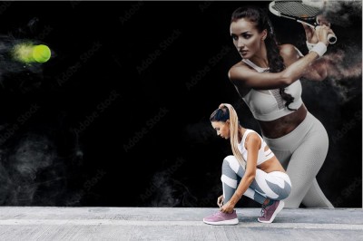 Fototapeta Piękna tenisistka na czarnym tle