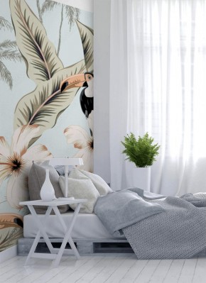 Tapeta Tukany i białe kwiaty hibiskusa