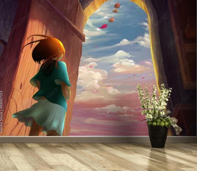 Fototapeta  Dziewczyna nad różowym morzem