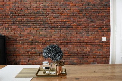 Fototapeta Tło ceglanego muru  w kolorach ciemnopomarańczowym i grafitowym