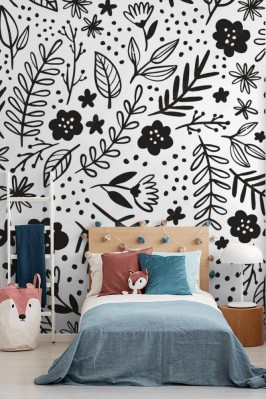 Fototapeta Ręcznie rysowane kwiaty i liście w stylu bazgroły