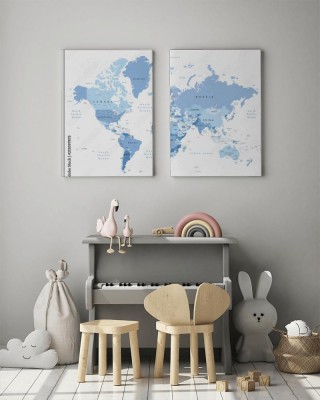Obraz na płótnie Kolorowa ilustracja mapy świata z nazwami państw