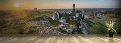 Fototapeta Zachód słońca nad ruinami zamku w Olsztynie pod Częstochową