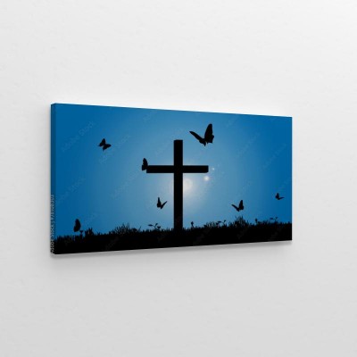 Obraz na płótnie Kontury krzyża na niebieskim tle
