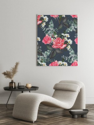 Obrazy do salonu z wzorem retro przedstawiającym kwiat róży na ciemnym tle