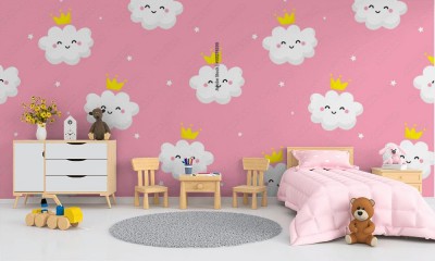 Fototapeta dla dziewczynki w słodkie chmury i gwiazdy na różowym tle