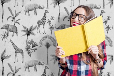 Fototapeta Modna akwarela ze zwierzętami  i roślinami