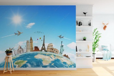 Fototapeta Trasa wakacyjnej wycieczki oznaczona na globusie