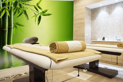 Fototapeta Tło z bambusa i kamieni na wodzie