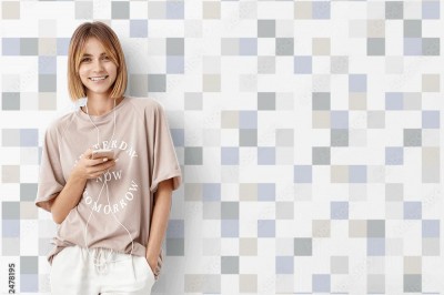 Tapeta Abstrakcyjny wzór geometryczny  Bez szwu tła  Biało-niebieski ornament  Nowoczesny wzór graficzny