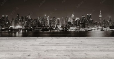 Fototapeta Czarnobiała panorama Manhattanu - dzielnicy miasta Nowy Jork