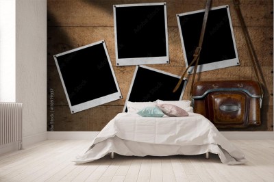 Fototapeta Stary aparat i błyskawiczne ramki do zdjęć
