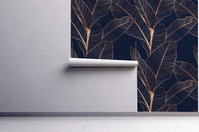 Fototapeta Złote liście na czarnym tle