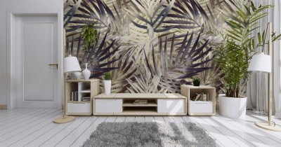 Tapeta z modnym wzorem retro z liści palmowych