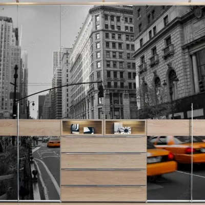 Naklejka na szafę Żółte Taksówki i architektura  Manhattanu